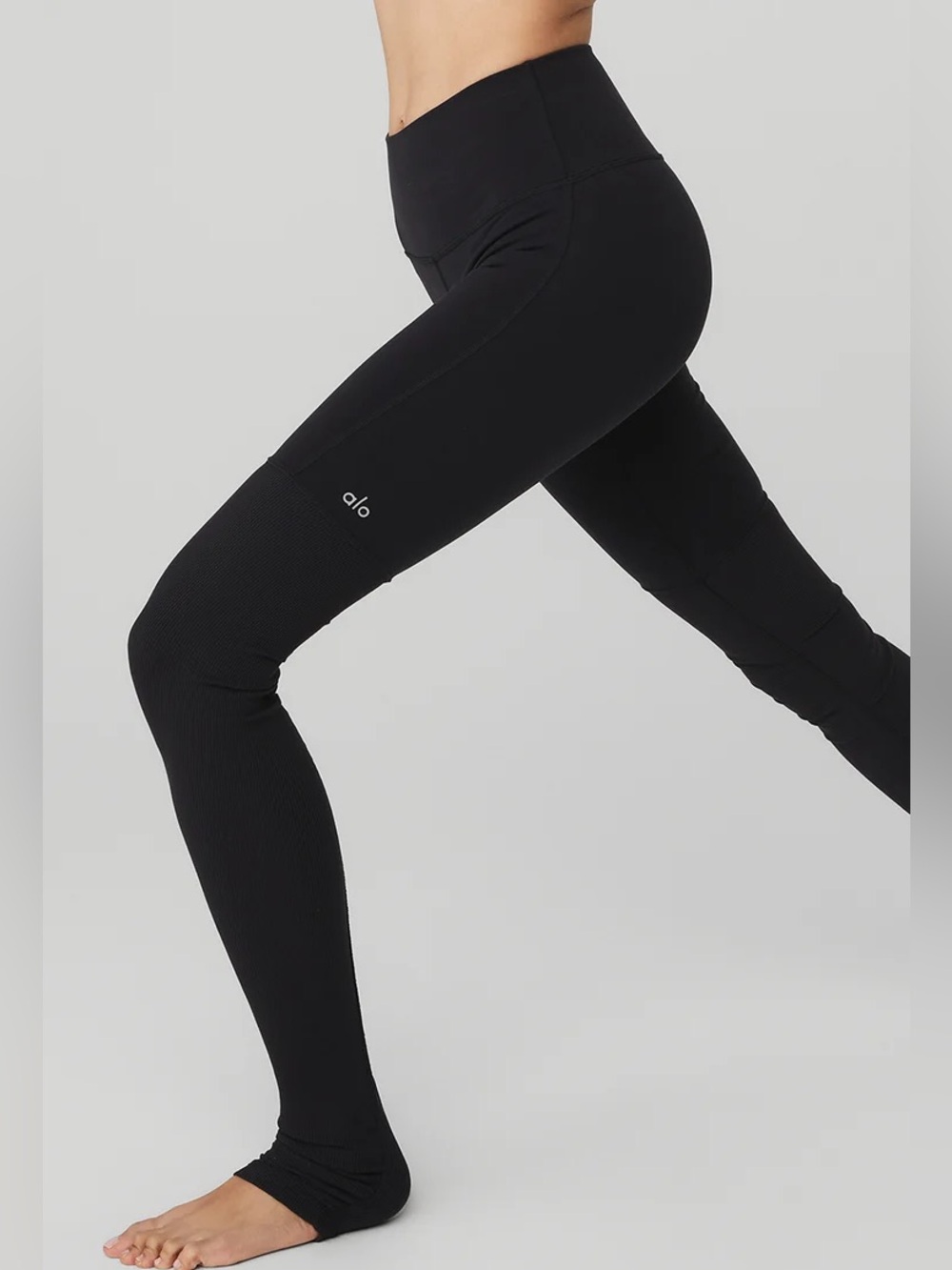 ALO Yoga Black Ribbed High Waist Goddess Athletic Leggings Women’s Size Small